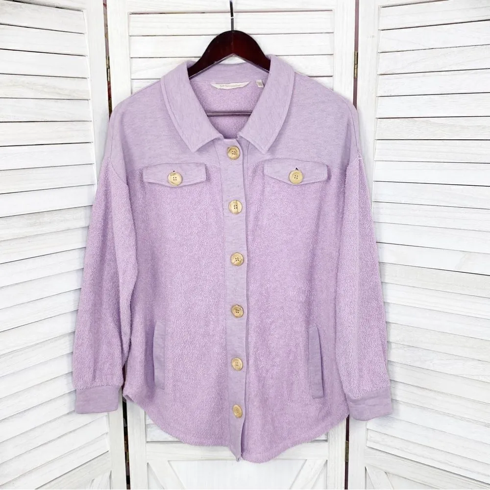 Soft Surroundings Terry Knit Button Front Shirt Jacket Shacket Lavender Small - Image 9
