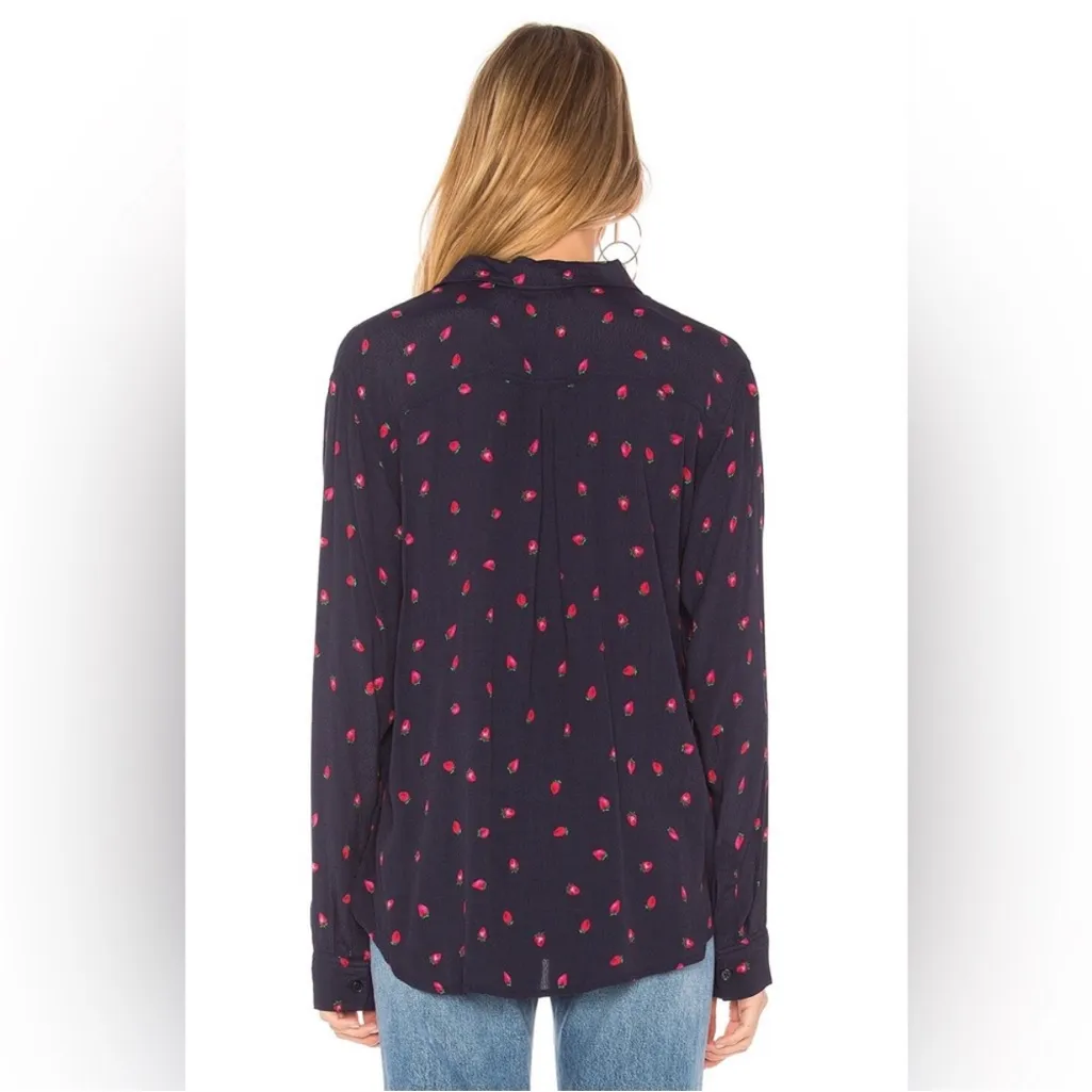 NWOT Rails Kate Strawberry Print Relaxed Navy Blue Button Up Top Shirt Blouse XS - Image 2