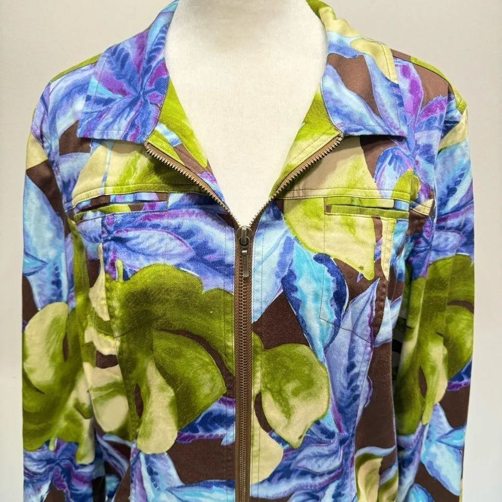 Chico’s Additions Tropical Print Zip Front Lightweight Long Sleeve Jacket 2/L - Image 5