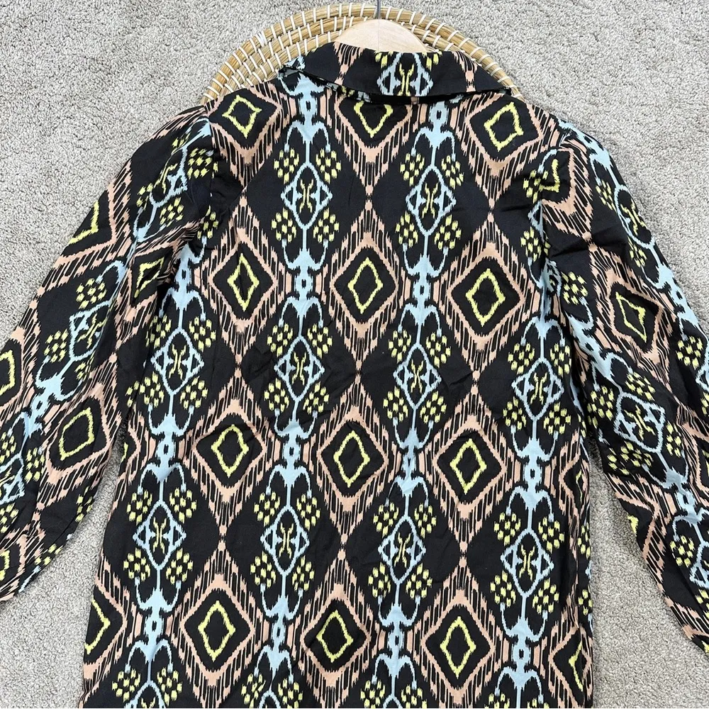 Never A Wallflower Ikat Cotton Spandex Tunic Top Longsleeve in Multicolor XS Black - Image 8