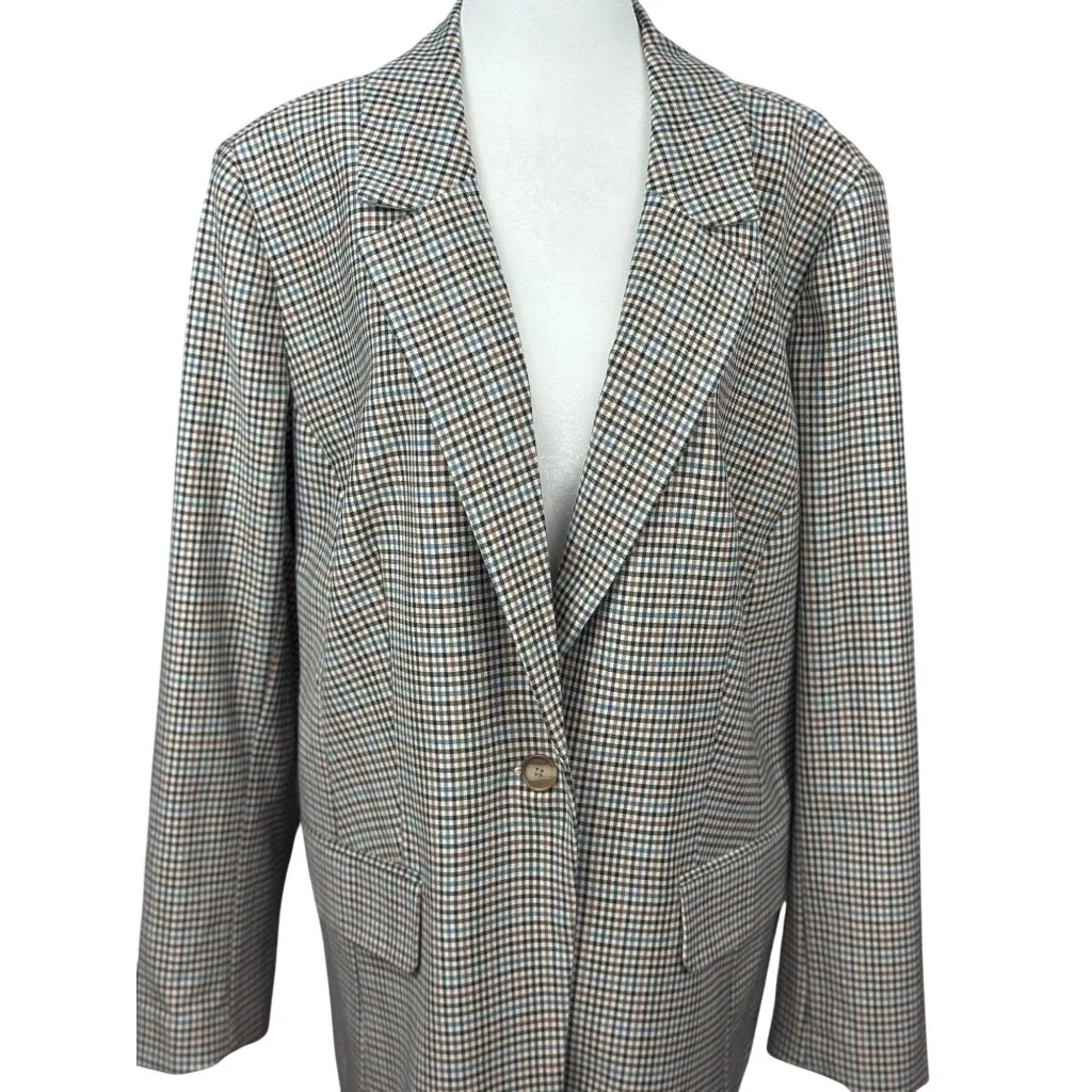 NEW LOFT 16 Plaid Check Blazer Jacket Brown Blue Single Button Lined Workwear - Image 10