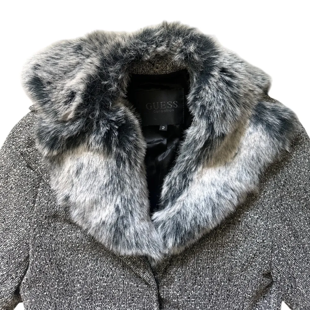 Guess Gray Winter Coat Faux Fur Collar Wool Blend Long Belted Pockets Women’s 2 - Image 8