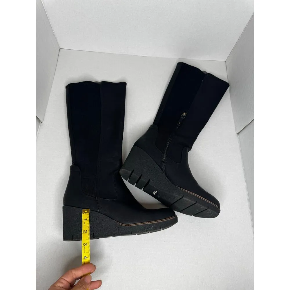 Dr. Scholl's Black Lindy Women's Wedge Tall Faux leather Boots size 10 - Image 10