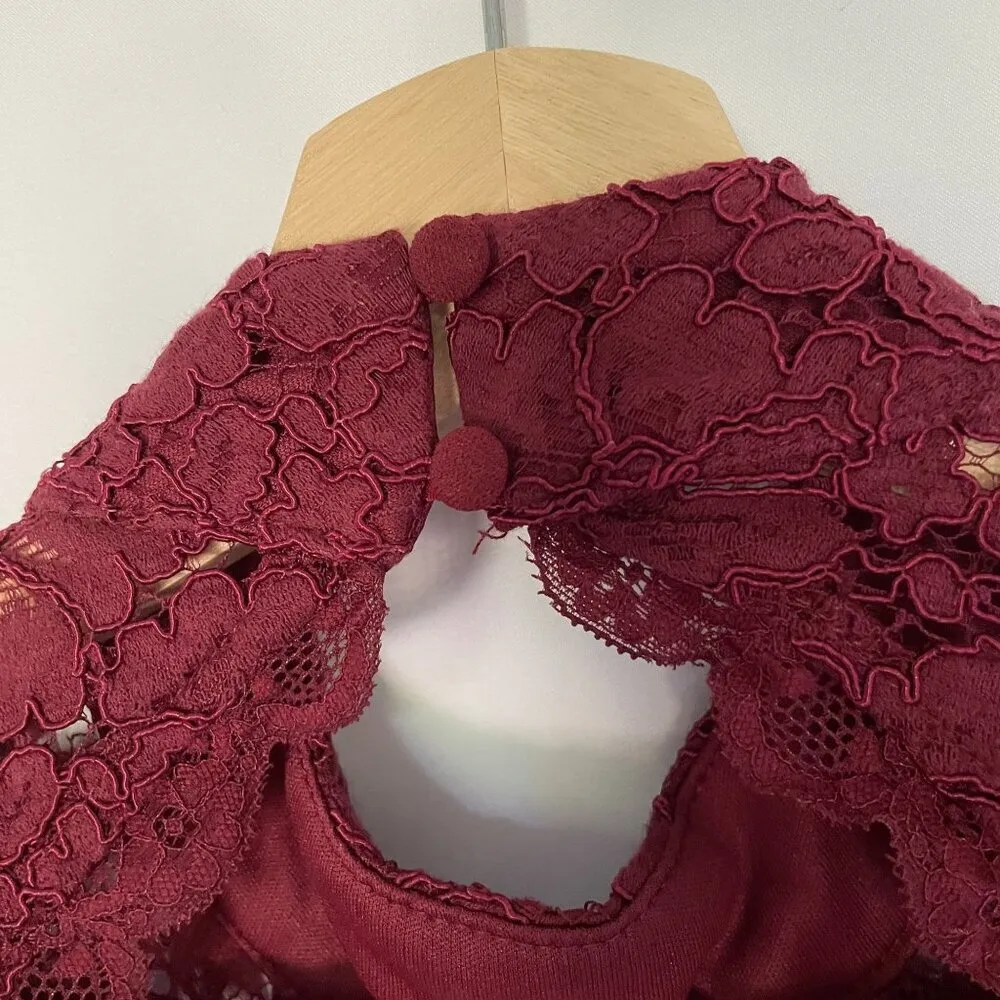 Lulus burgundy maxi formal dress lace halter top neckline open back detail - Image 7