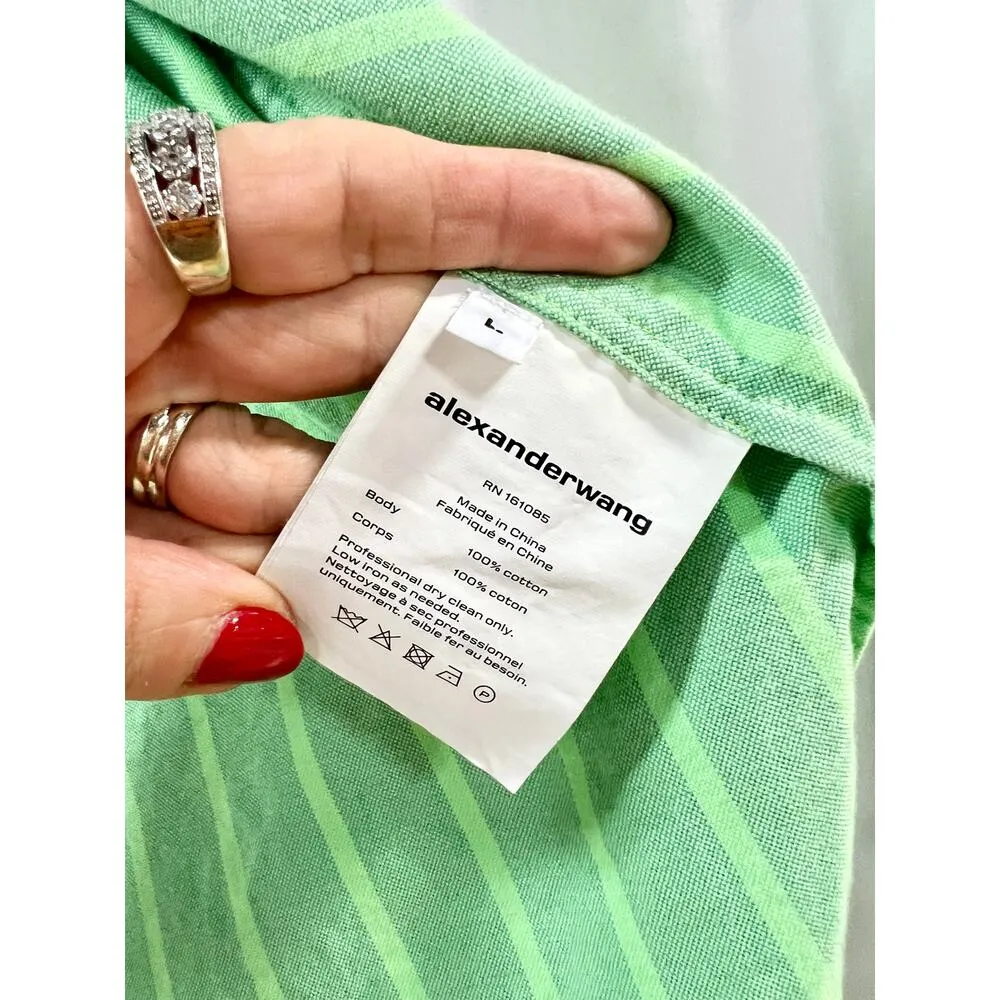 T by Alexander Wang Boyfriend Shirt with Undone Hem Spring Bud Women's Size L Green Size L - Image 6