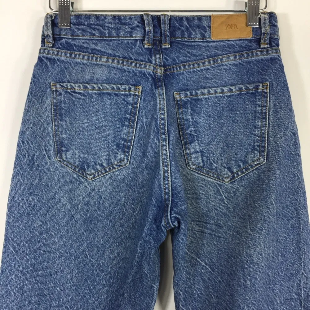 Zara Straight Leg Jeans 100% Cotton Raw Frayed Hem Size 2 - Image 12