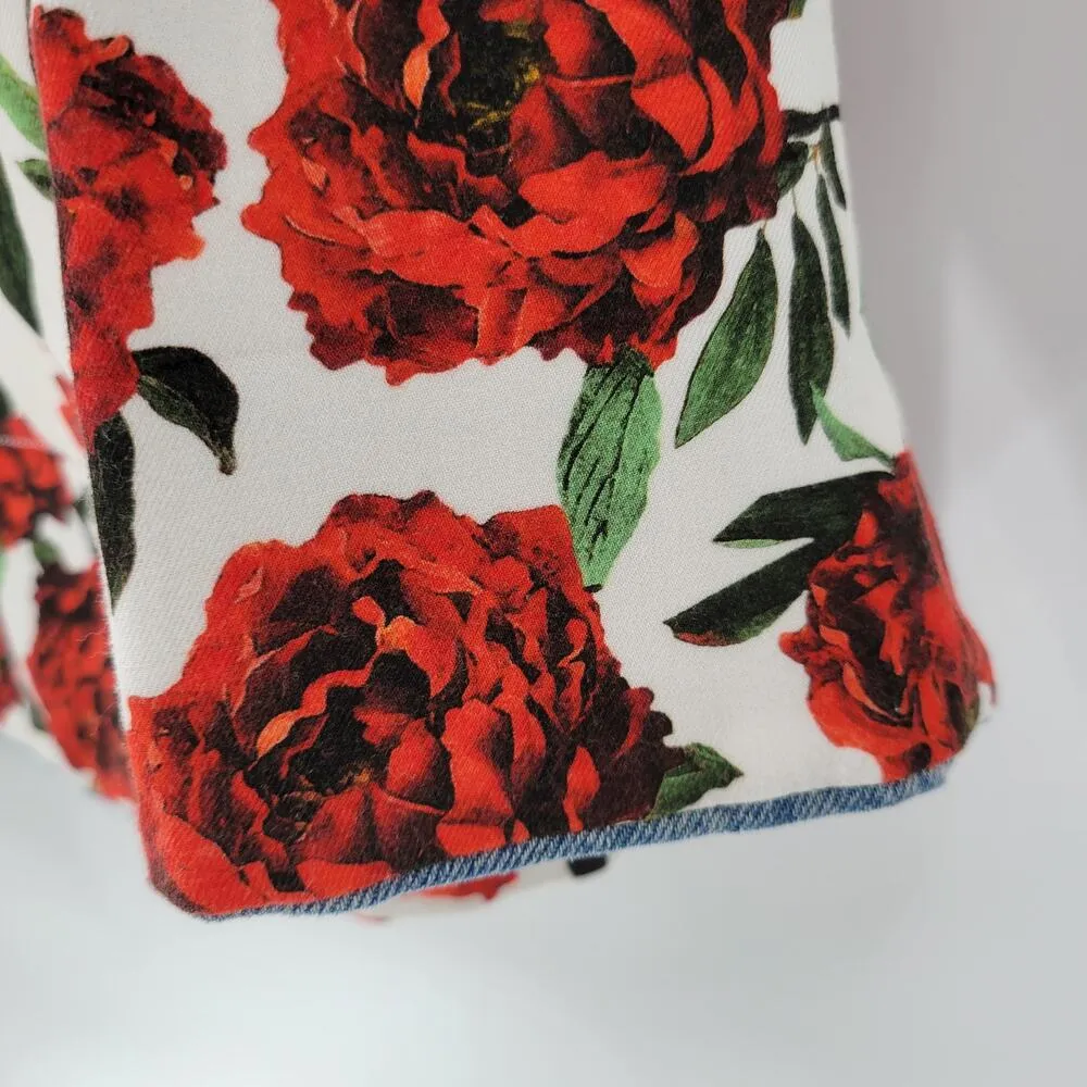 Alice + Olivia Womens Verna Floral Jacket XS-P White Red Rose Denim Lined Blazer - Image 14