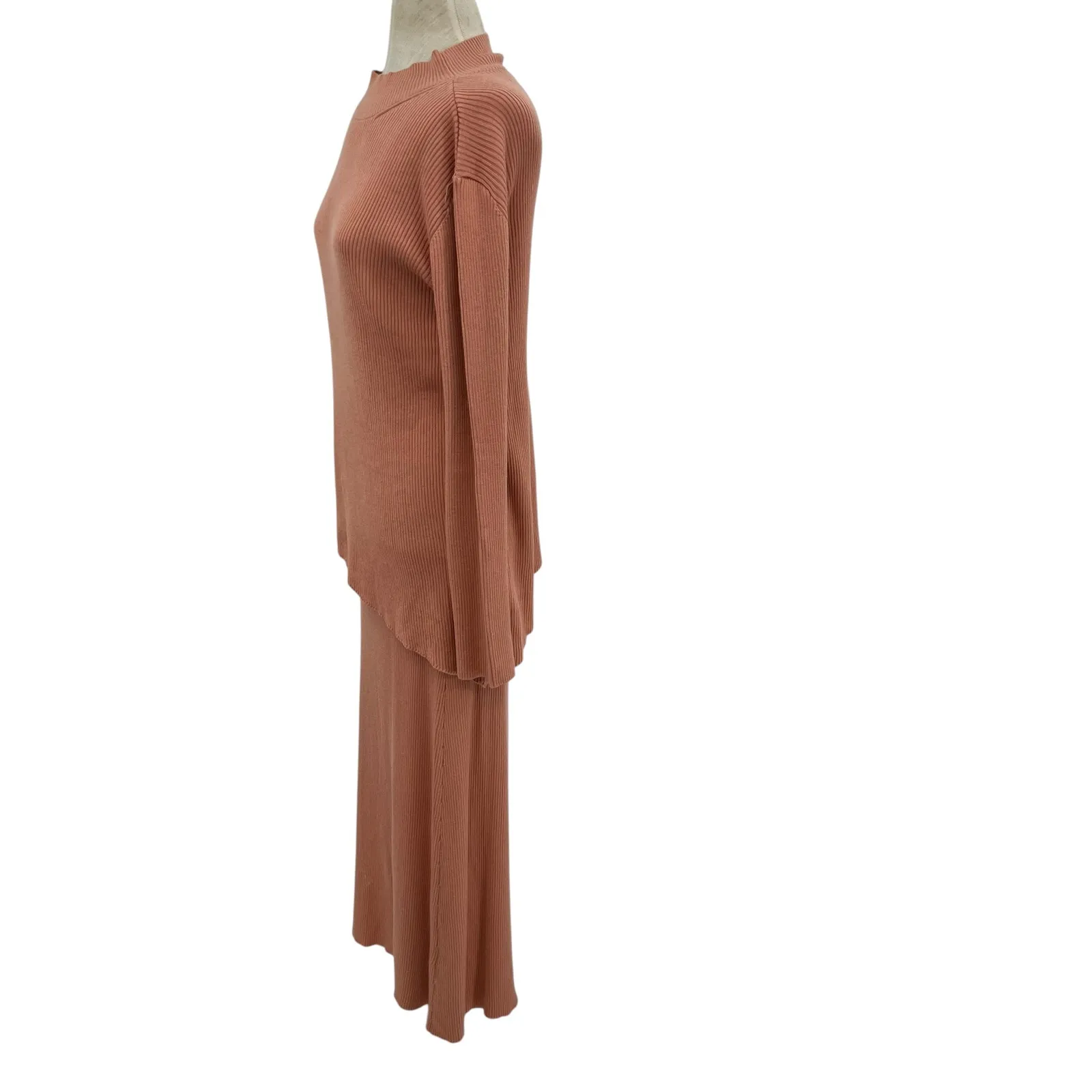 Zara Skirt Set Sweater Knit Ribbed Mock Turtleneck Asymmetric Hem‎ Pink Large - Image 10