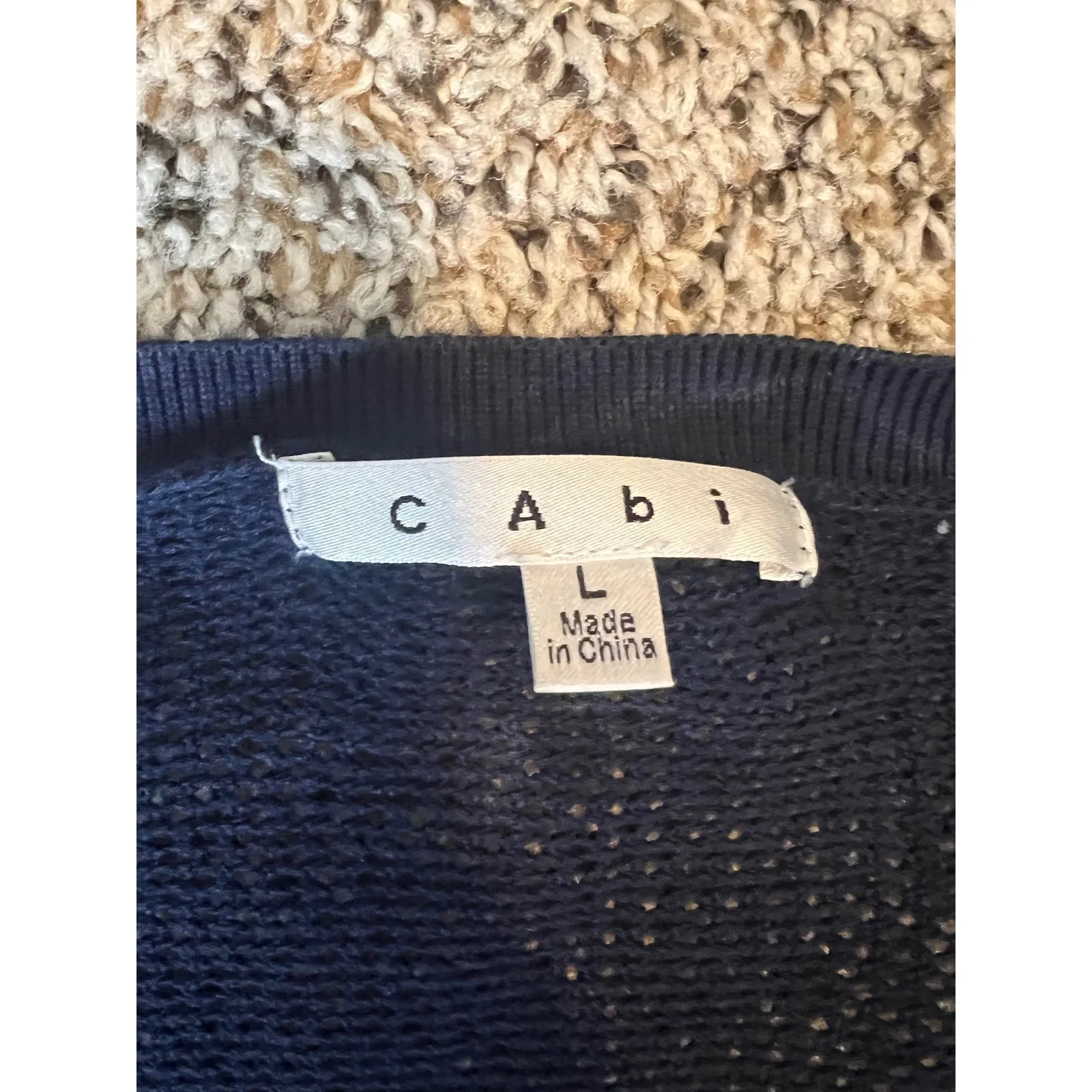 Cabi Navy Blue Textured Knit Cardigan Sweater V-Neck Button Front Size L - Image 2
