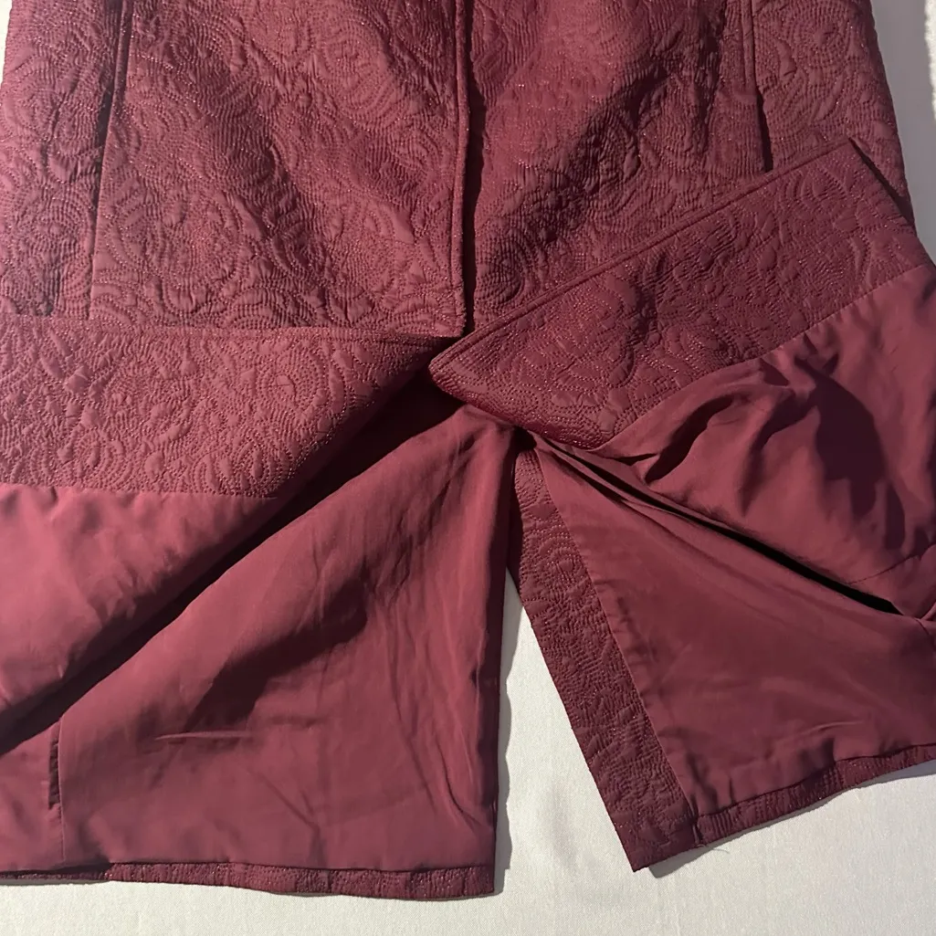 Anne Klein Quilted Floral Chianti Burgundy Trench Coat Jacket Nylon - Image 11