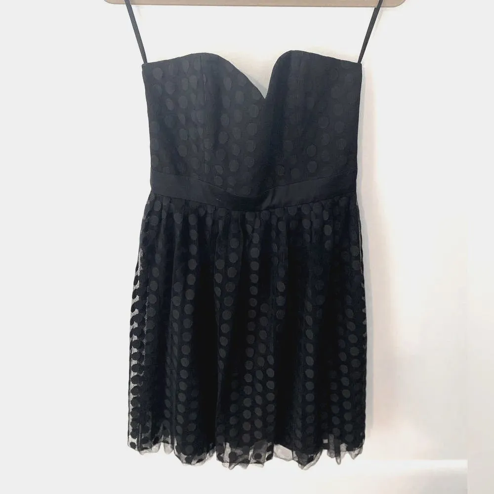 WHBM Silk Strapless Dress Women's 6 Black Polka Dot Retro Tulle Twee Party HOCO - Image 3