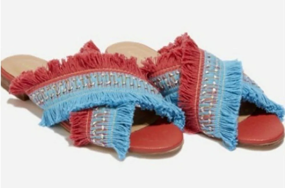 NWOT! Johnny Was $348 Kaanas Ibiza BOHO Frayed Sandals 6 - Image 12