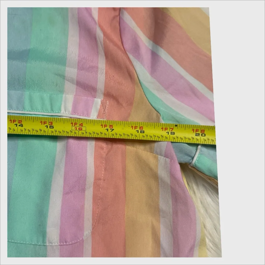 Isaac Mizrahi Pajama Set-  Size M Pastel Striped Silky Short Sleeve Shorts - Image 2