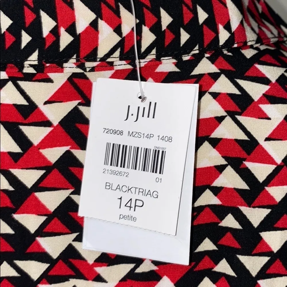 J. Jill size 14P collared shirt dress red white black triangle pattern knee lgth - Image 9