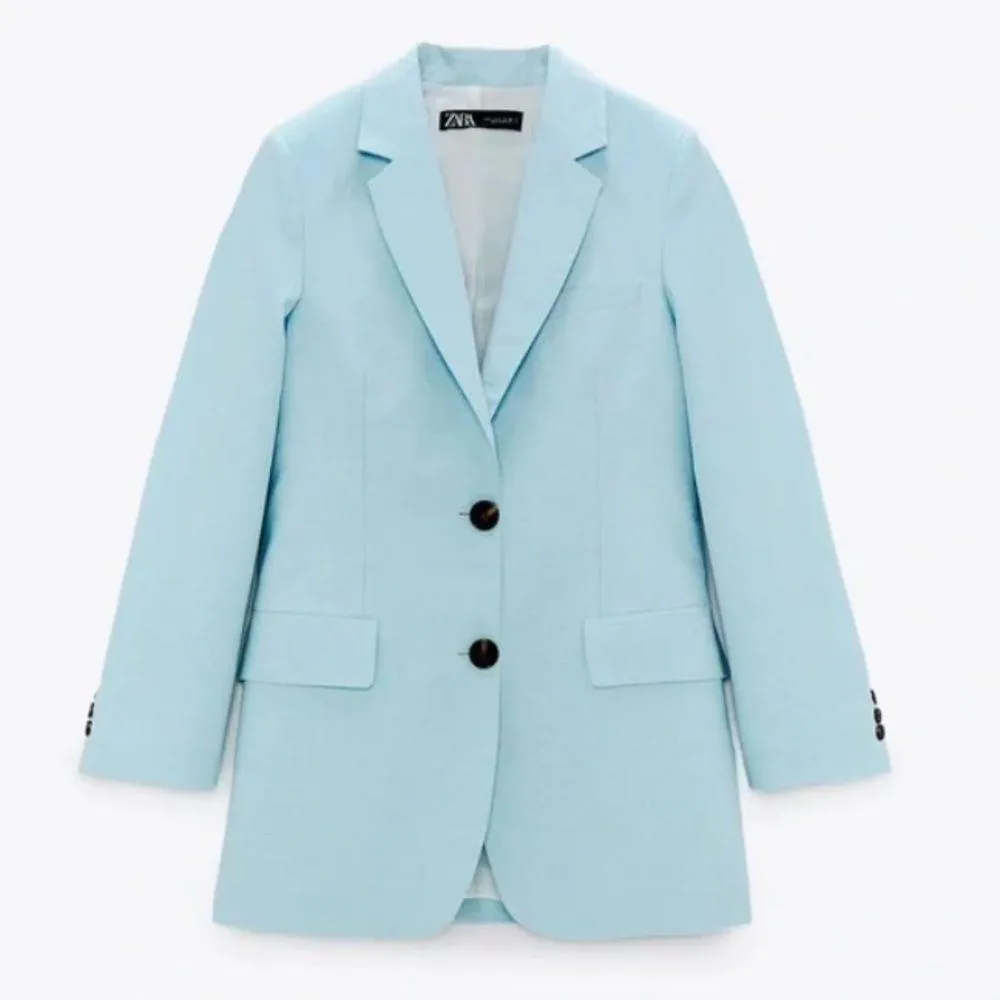 Zara Turquoise Blue Long Oversized Boyfriend Blazer bloggers favorite - Image 10