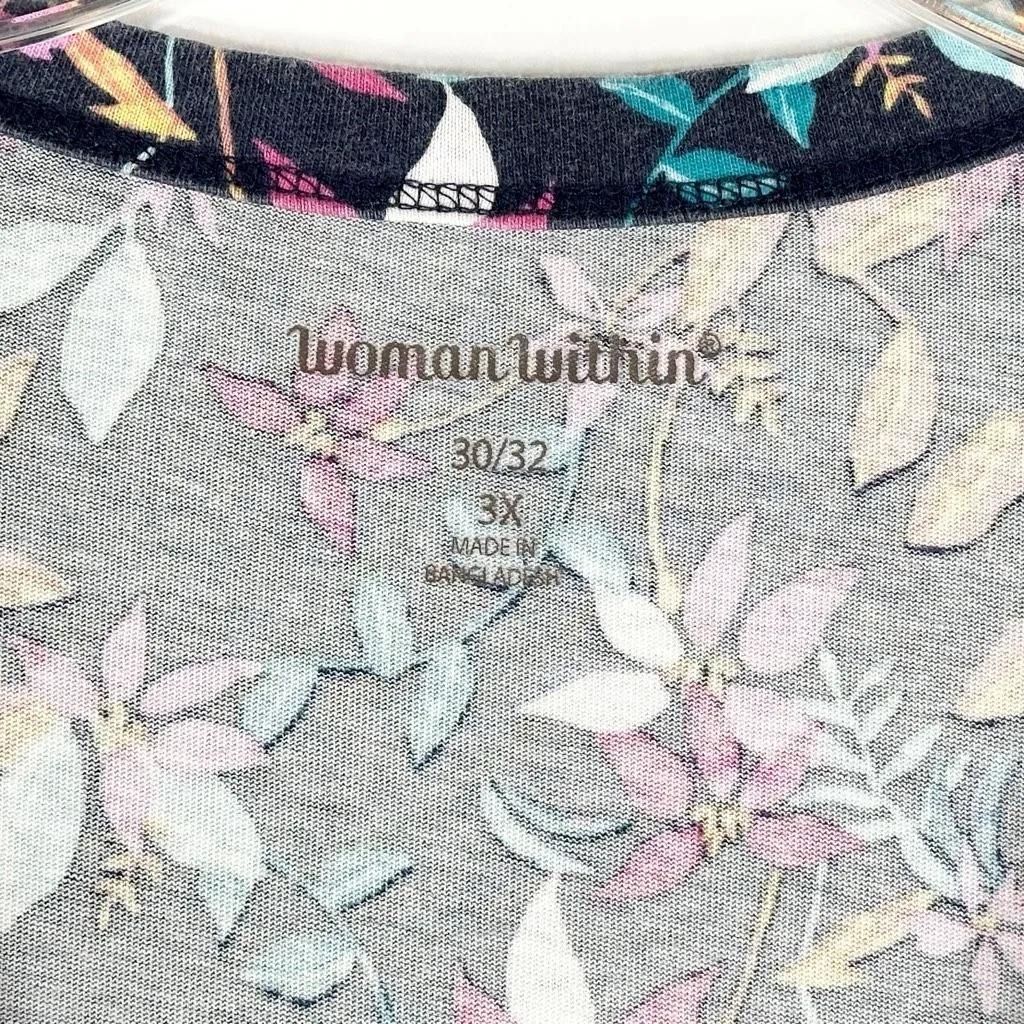 Woman Within Plus Size 3X Top‎ 30W 32W Blue Floral Print V Neck Cotton 1691 - Image 9