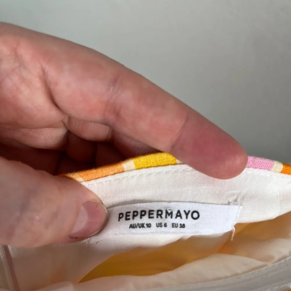 Peppermayo Girls Lunch Tube Mini Dress Splice Check Pattern Linen Blend US 6 - Image 7