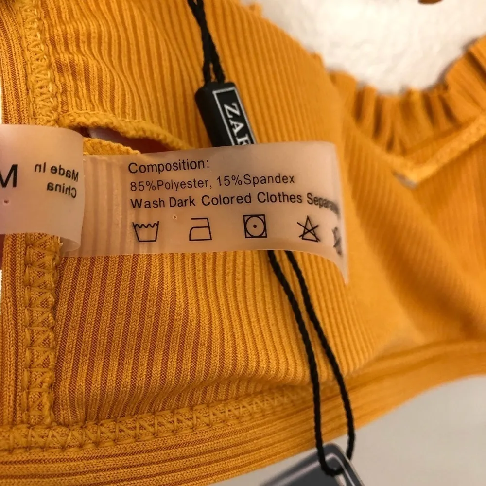 Zaful Bikini Top Mustard Yellow Ribbed Medium 6 - Image 5