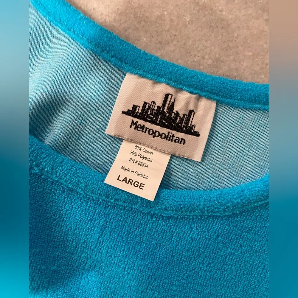 NWOT Metropolitan Size L Bright Blue Terry Cloth Tank Sun Dress Coverup Pockets Size L - Image 8