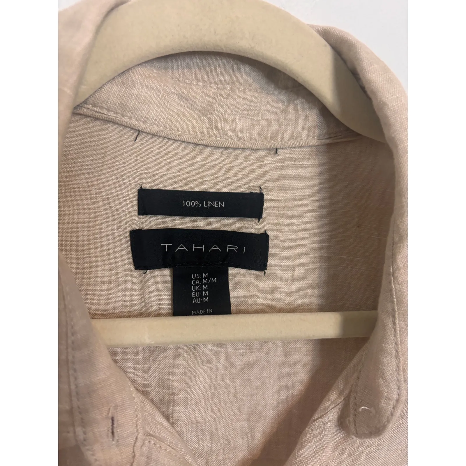 TAHARI 100% Linen Tunic Top Blouse Medium Neutral Sustainable Tab Sleeve Capsule - Image 4