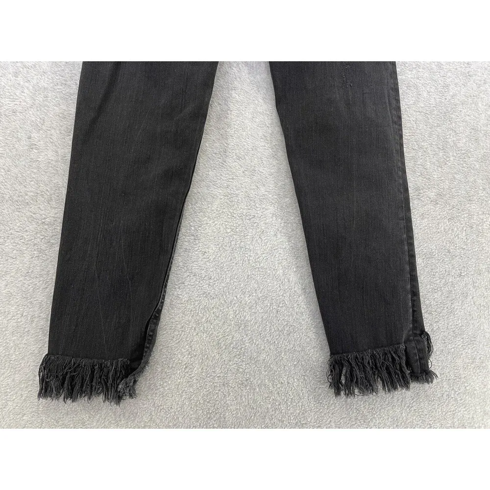 Zara Women's Solid Black Jeans Distressed Size 2 Fringed Hem Cropped - Image 4
