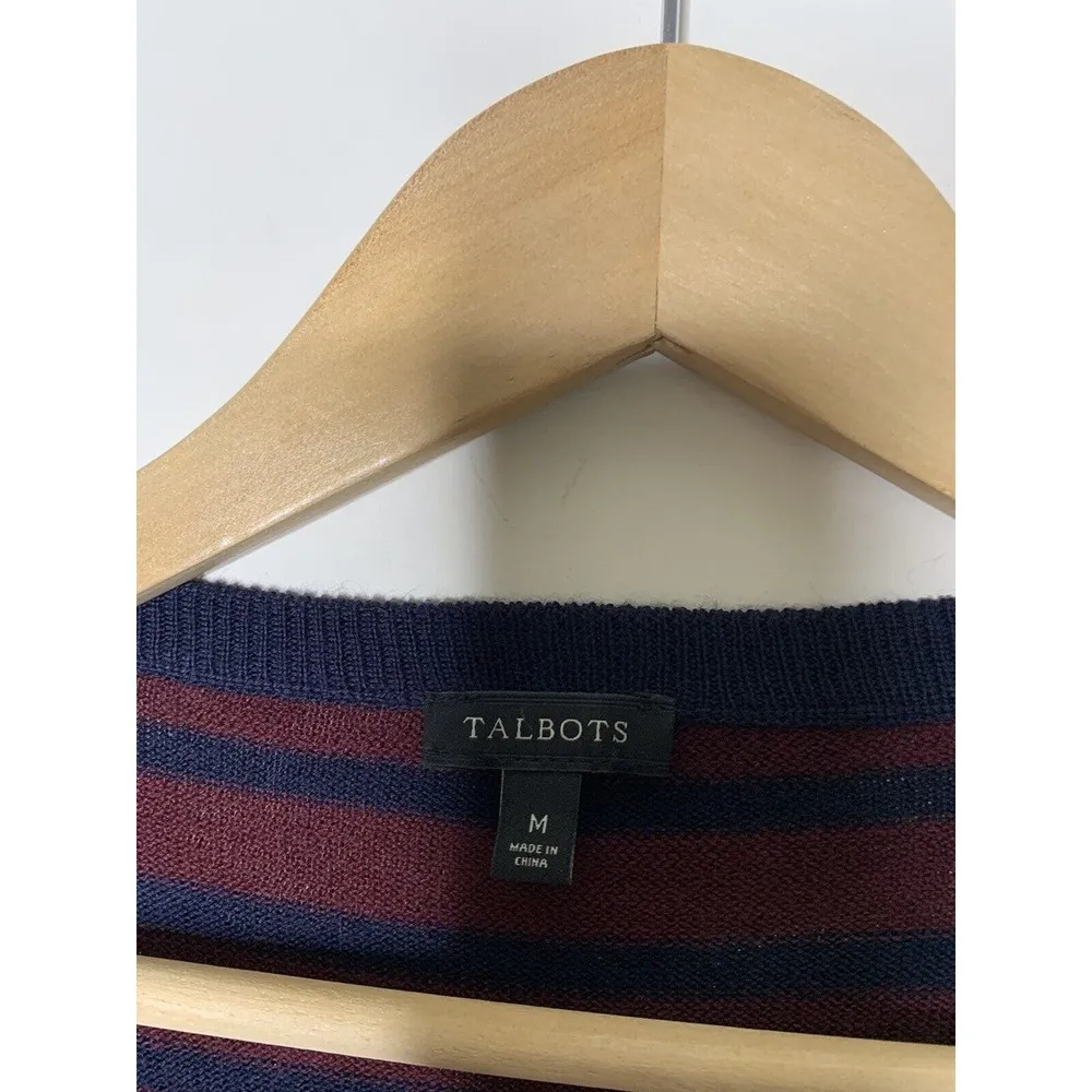 Talbots Womens Size M Sweater Dress Wool Blend Striped Burgundy Grey Navy Blue - Image 6