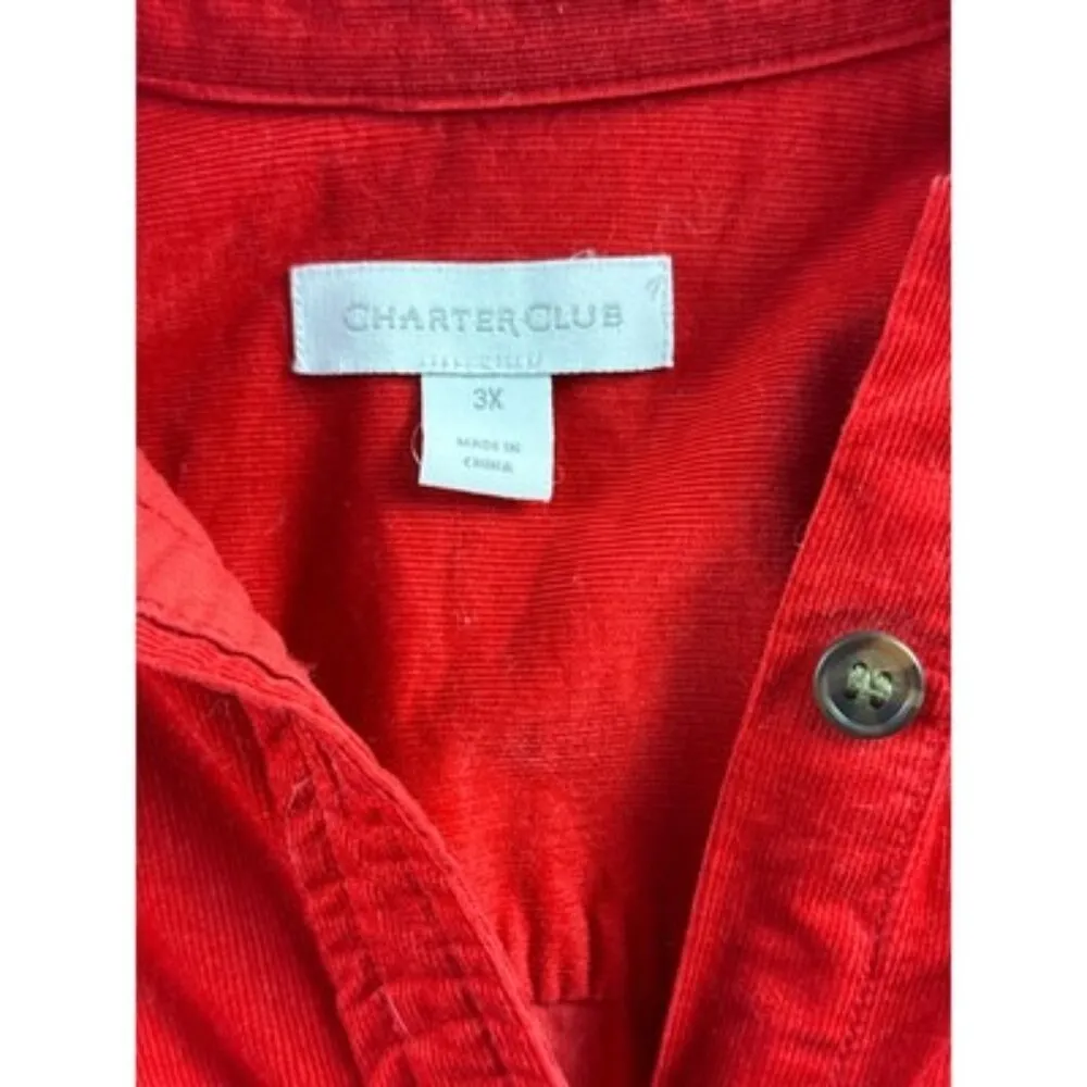 Charter Club Red Corduroy Button-Up Shirt 3X Made In China 100% Cotton - Image 2