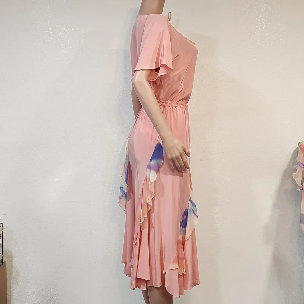 3pc Pink Polyesters And Silk Skirt, Shirt And Over Throw Butterfly Look Sz M - Image 15