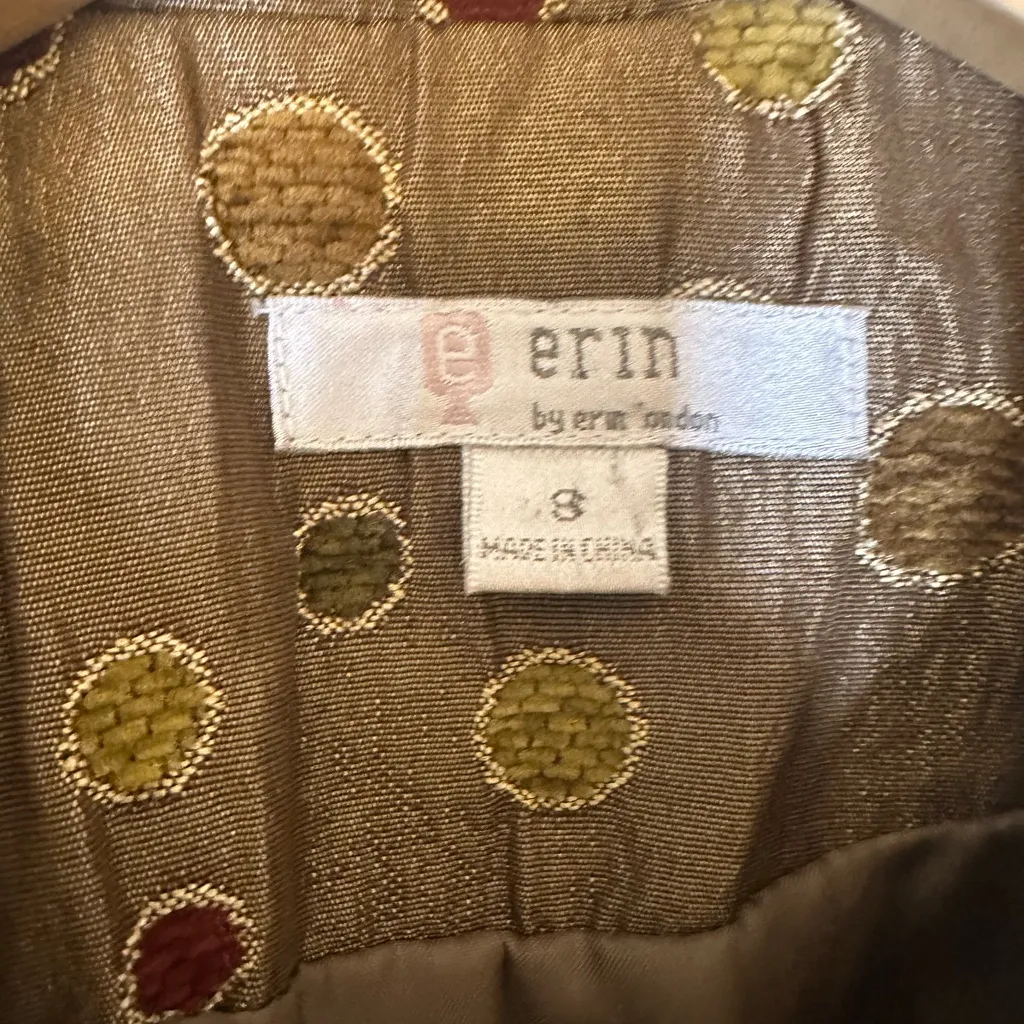 ERIN by Erin London Button Jacket, Brocade, Dot Pattern, Size Small Brown - Image 4