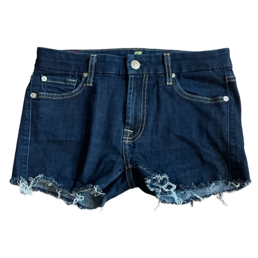 7 For All Mankind Kimmie Crop Cutoff Mid Rise Short Shorts Dark Blue Size 27 - Image 6