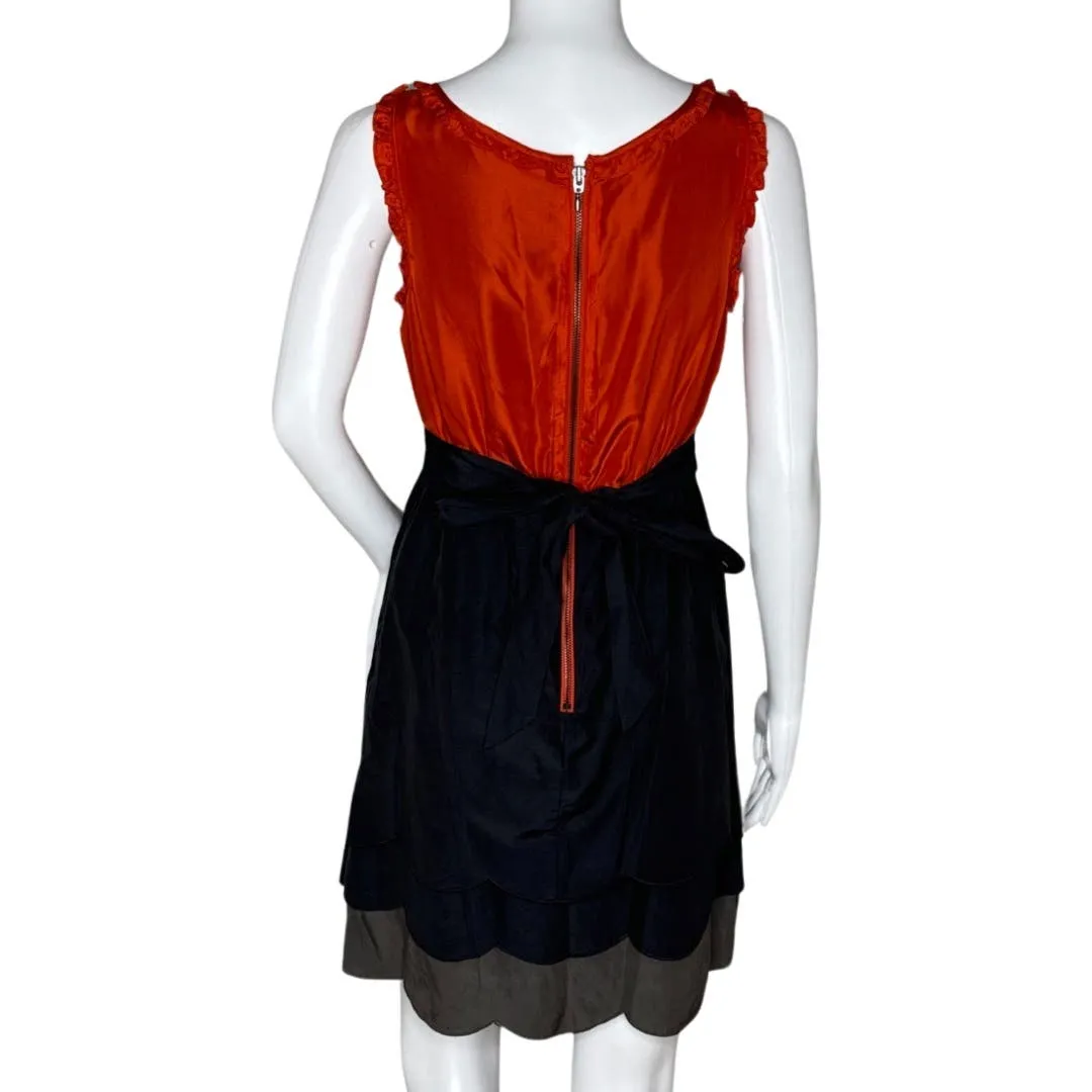 Anthropologie Maeve Dress‎ Womens 2 Orange Black Scallop Hem Preppy Classic Boho - Image 4