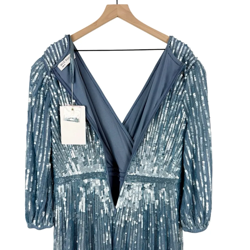 Mac Duggal Blue Sequined Wrap Over Gown 12 NWT 5509 - Image 12