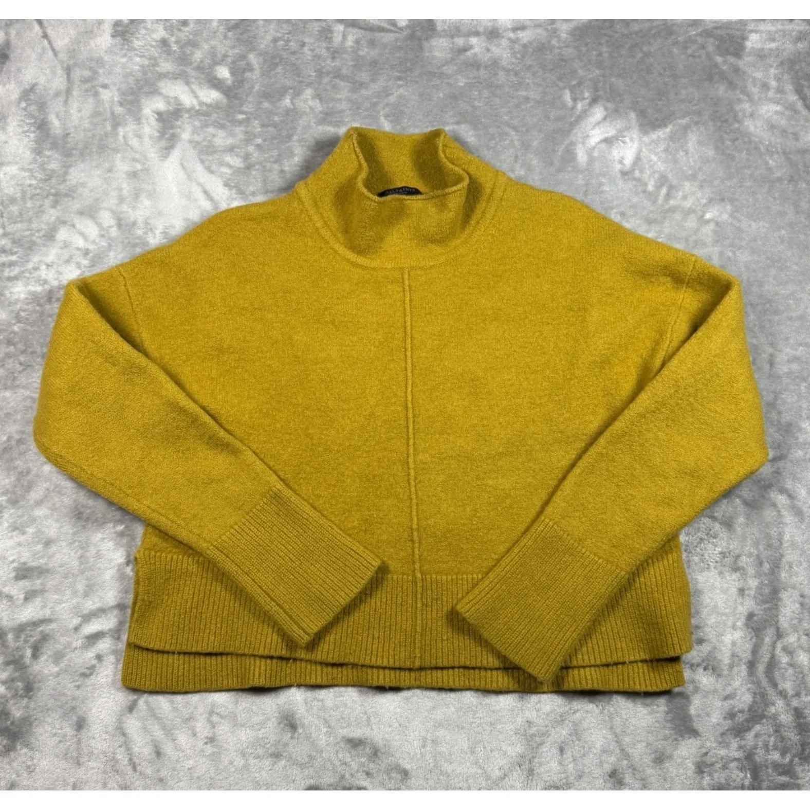 AllSaints Orsa Merino Wool Mock Neck Sweater Mustard Yellow Womens Medium - Image 2