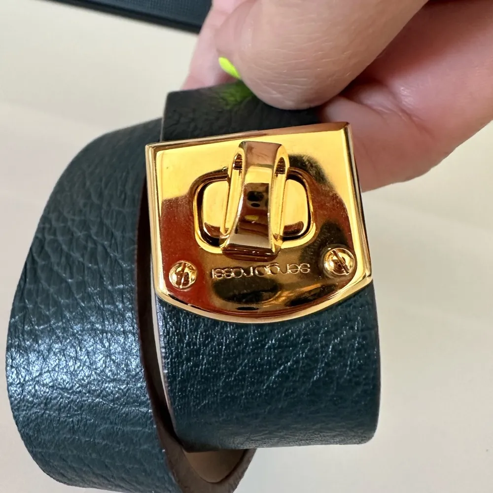 SERGIO ROSSI LEATHER WRAP BRACELET WITH GOLD HARDWARE GREEN - Image 4