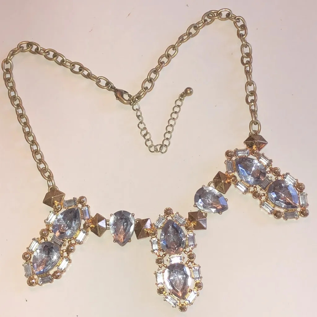 Elegant Gold Tone Rhinestone Boho Statement Necklace - Image 2