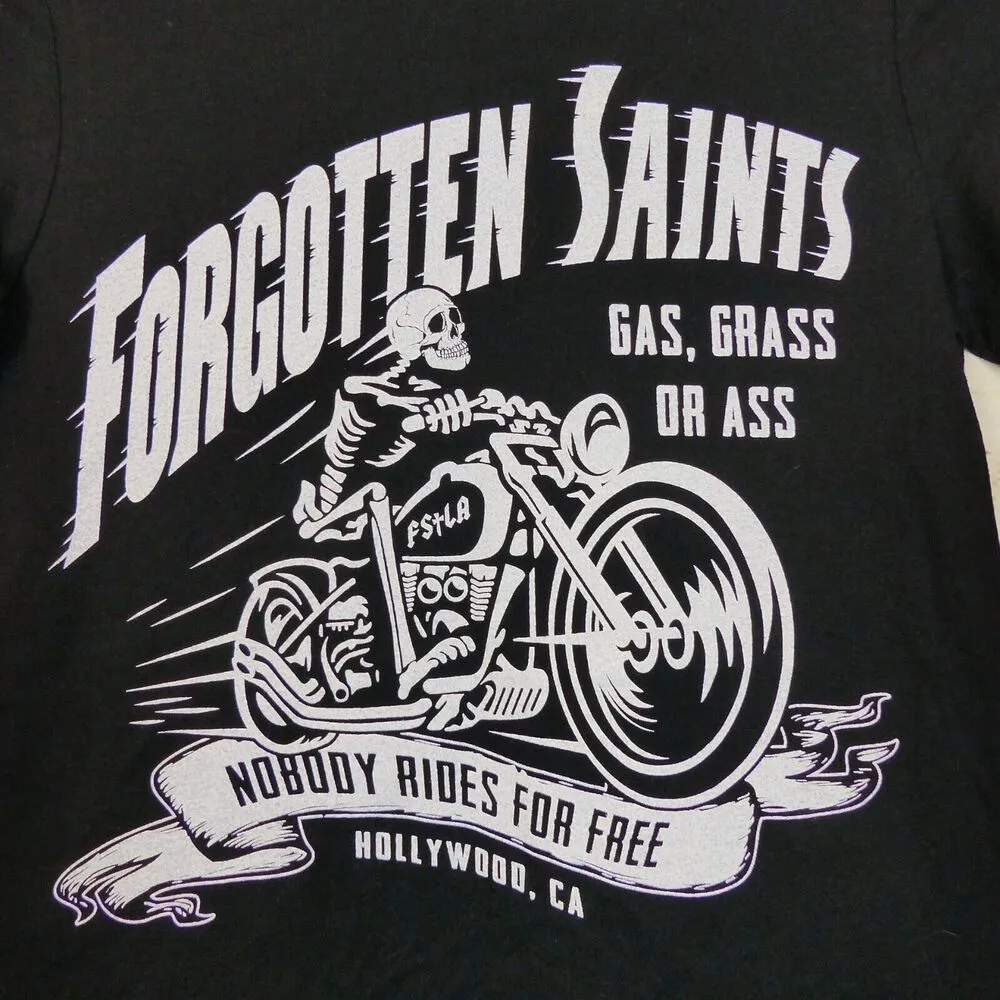 Forgotten Saints LA Shirt Womens L Black Skeleton Biker Graphic Tee Rock NWOT Size L - Image 4