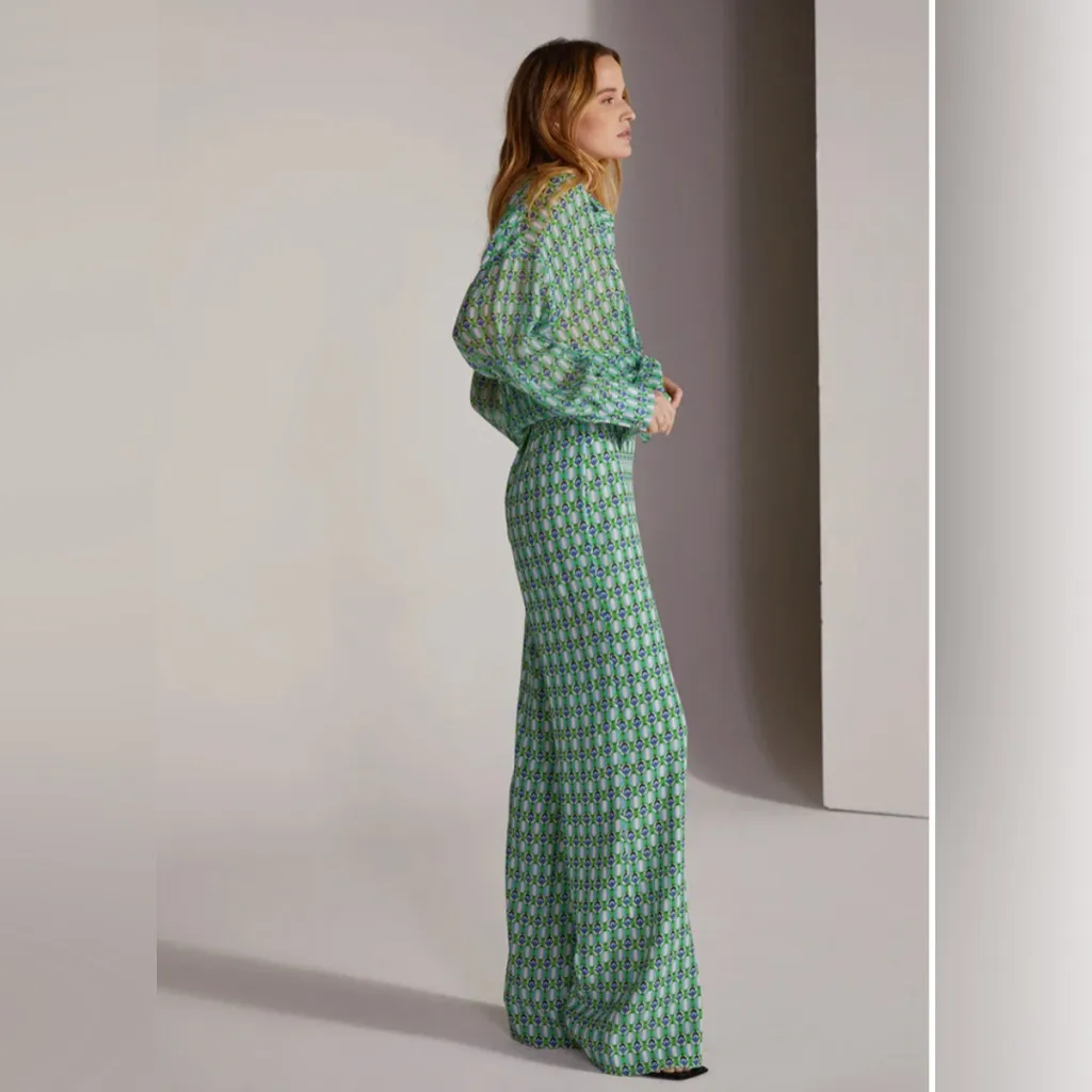 Favorite Daughter The Friday Pant High Rise Wide Leg in Retro Mosaic Print Green Size 2 - Image 2