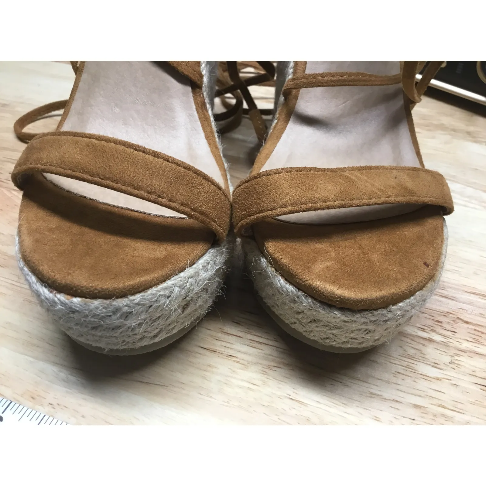 Billini Platform Sandals Women's 5 Tan Suede Strappy Wedge Heel Open Toe Casual Size 6 - Image 8