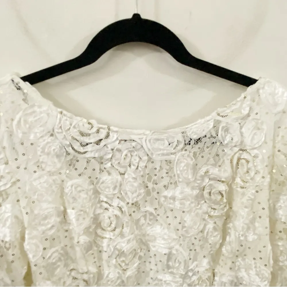 Alex Evenings Blouse ivory rose embroidered gold sequined evening blouse size L - Image 4