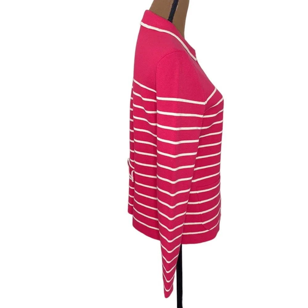 Talbots nautical striped buttoned sweater blazer raspberry pink and white size S - Image 4