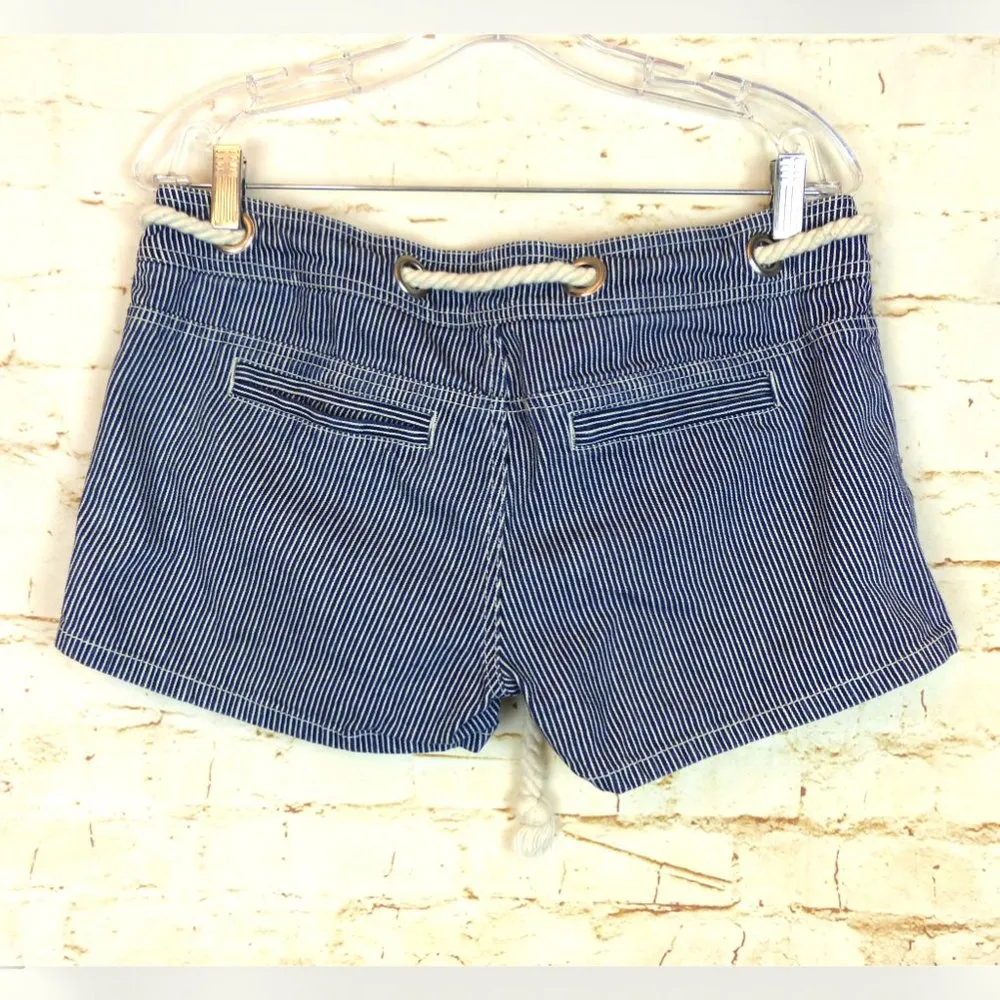 BB Dakota Denim Shorts Womens 9 Blue Railroad Stripes Rope Waist Nautical Y2K - Image 8