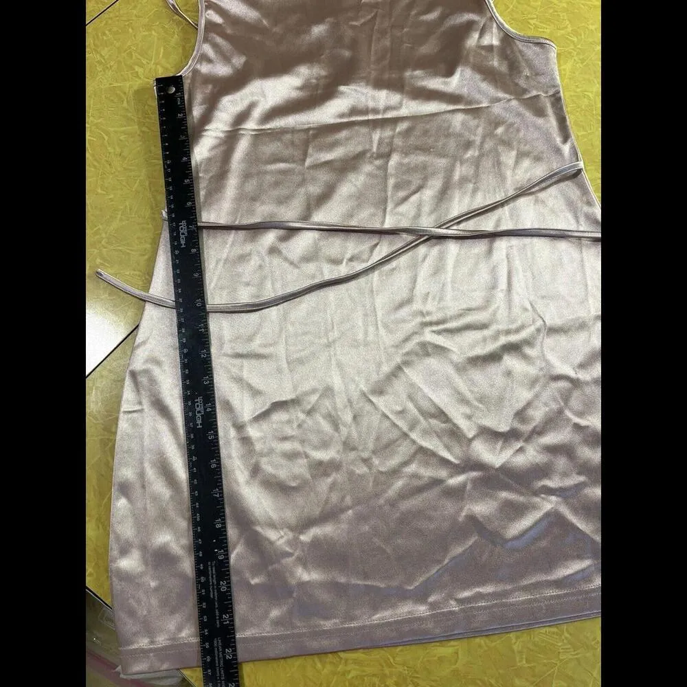 NWT Y2K Silky Shiny Gold Preppy Slip Dress Zaful Brand New Size Med - Image 4