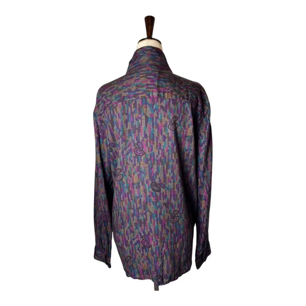 Diane Von Furstenberg‎ Shirt Women 16 Purple Paisley Retro Vintage Button Down - Image 2