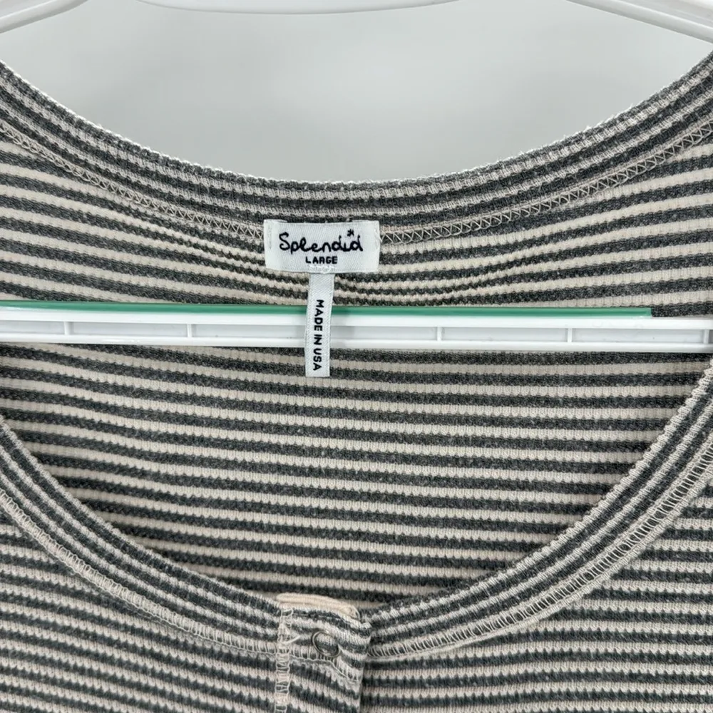 SPLENDID THERMAL FOREVER HENLEY lightweight casual gray striped longline - Image 3