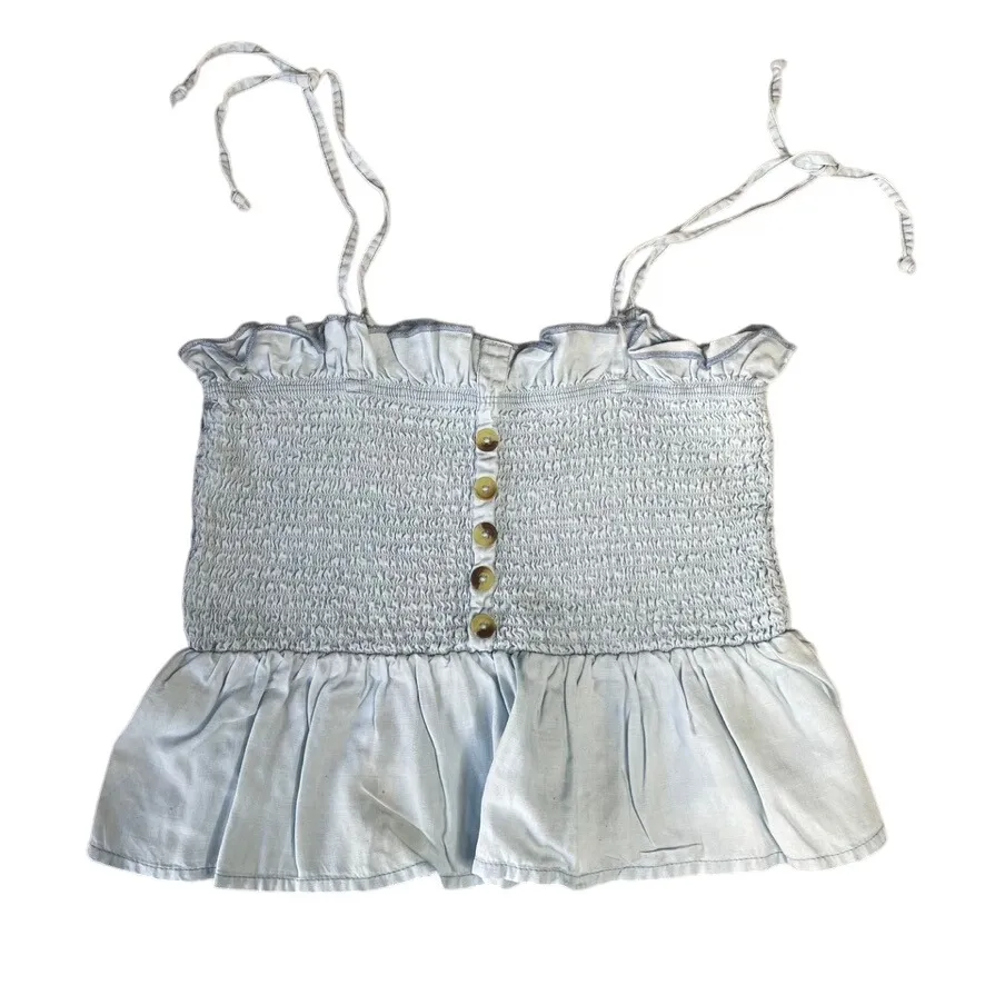 Harper Heritage Smocked Peplum Cami Top Light Blue Size Small Ruffle Tie Straps - Image 1