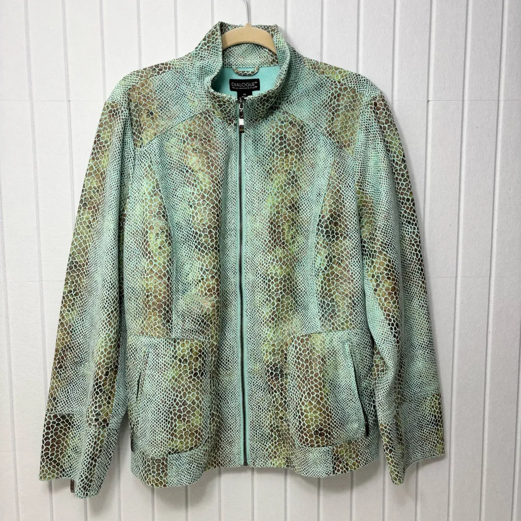 Dialogue  Turquoise Blue Washable Python Embossed Ultrasuede‎ Zip Jacket Size 1X - Image 4
