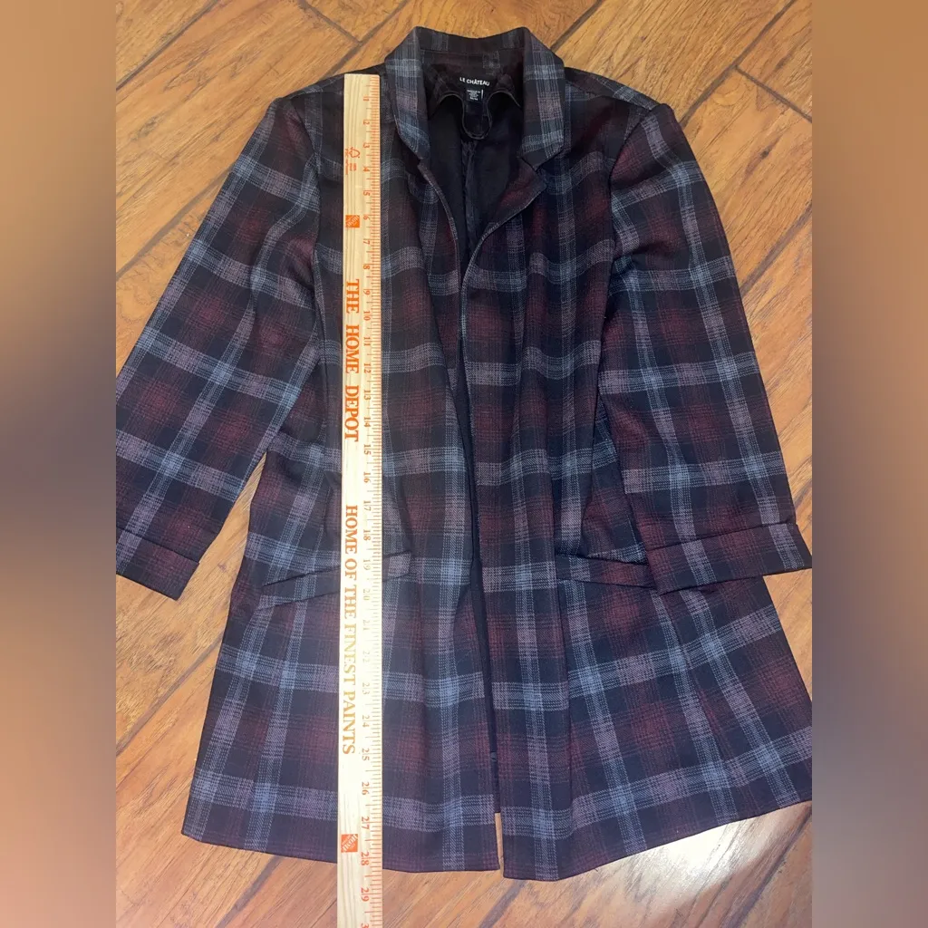 Le Chateau Plaid Blazer - Black Burgundy plaid suit jacket w/ skirt NWT medium - Image 7