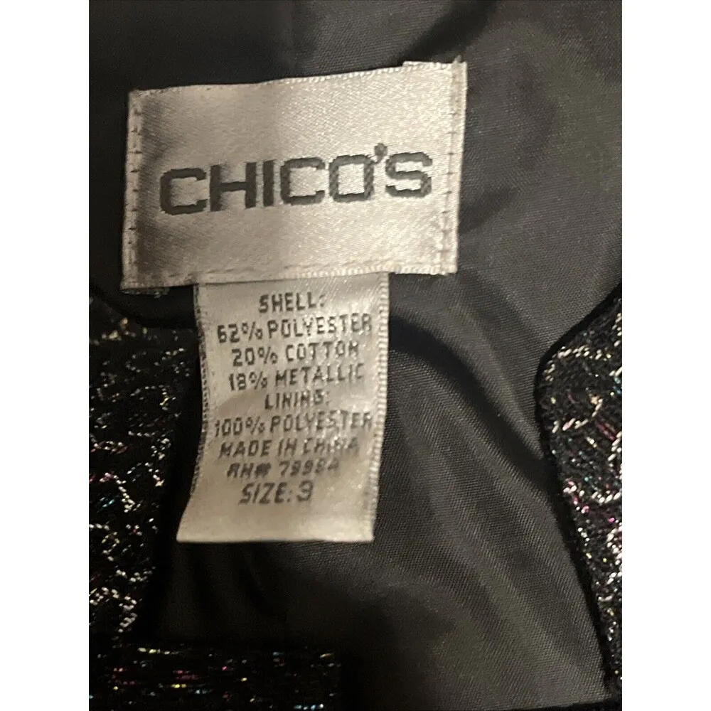 Chicos Lightweight 5 Button Jacket Black Mettalic Irridescent Size 3 Large - Image 2