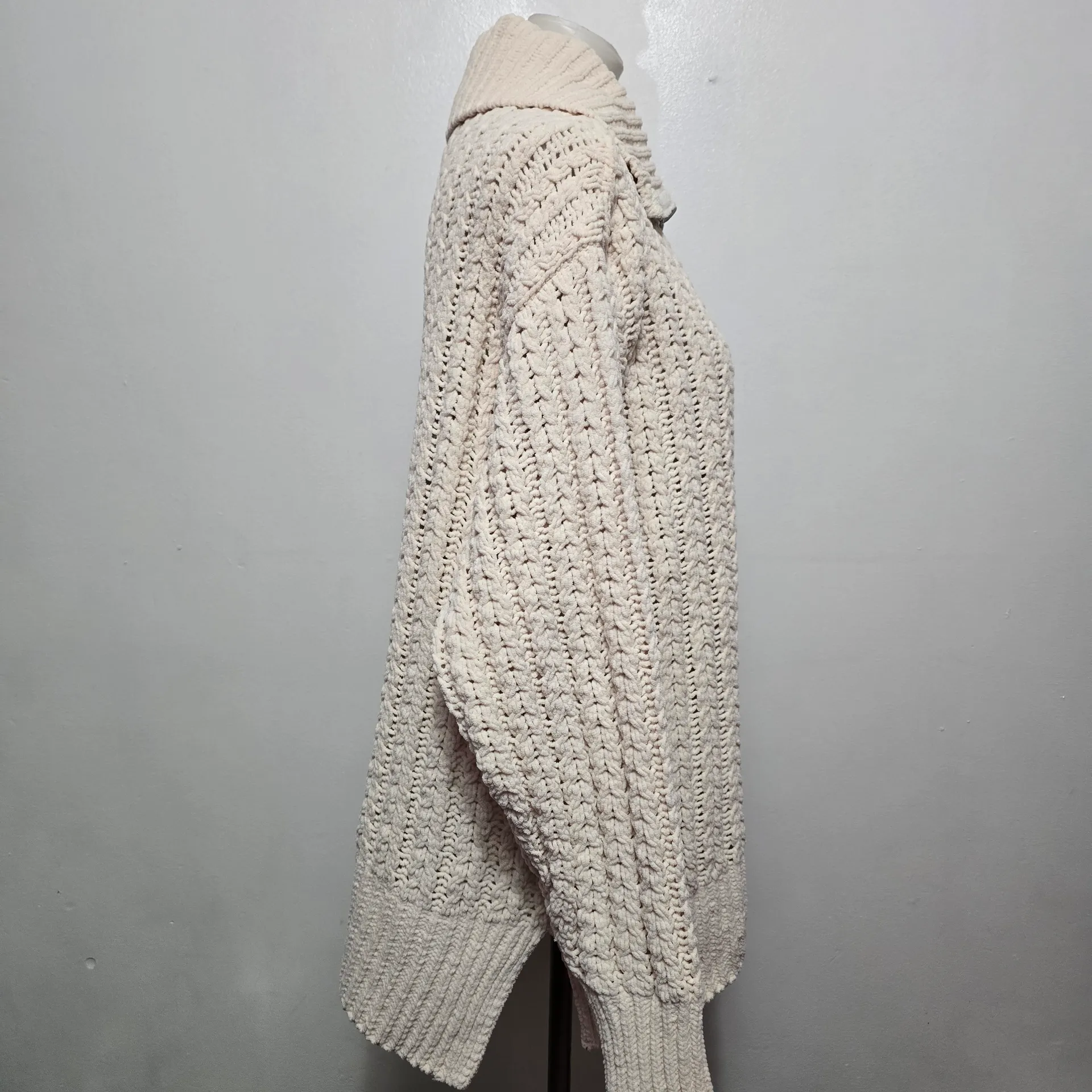 Aerie Toasted Coconut Cable Car Quarter Zip Sweater Size Large Scandi Loungewear - Image 4