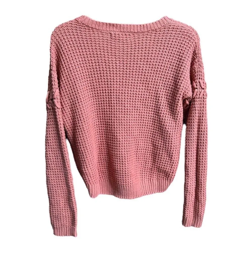 Almost Famous High Low Lace Up Sweater Dusty Rose Size Small - Image 2